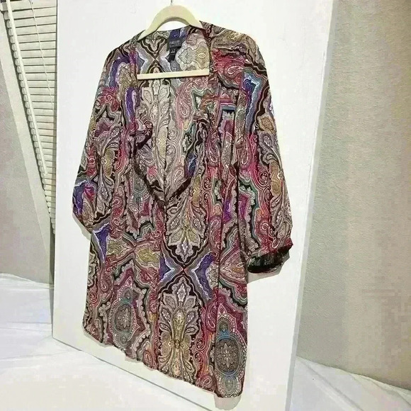 Nicole by Nicole Miller Top Blouse Chiffon Womens Size Large Sheer Geometric - Picture 13 of 14
